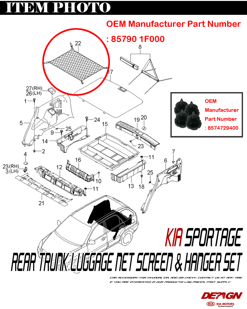 Trunk Rear Luggage Net & Hanger For 05 10 Kia Sportage
